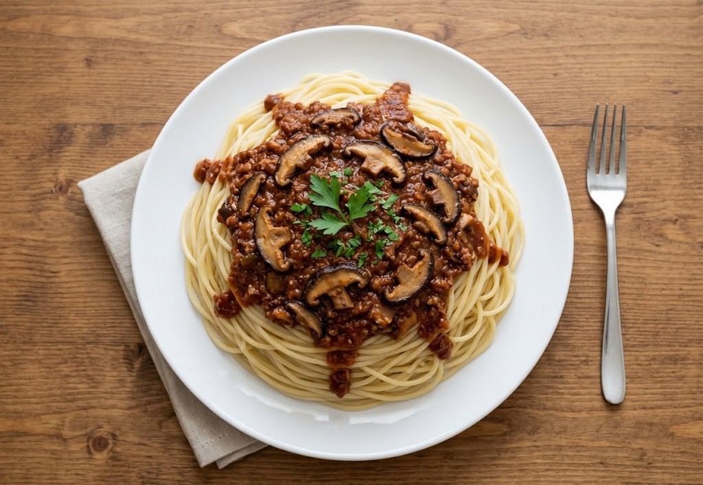 Greed Island Giant Spaghetti Bolognese plated dish