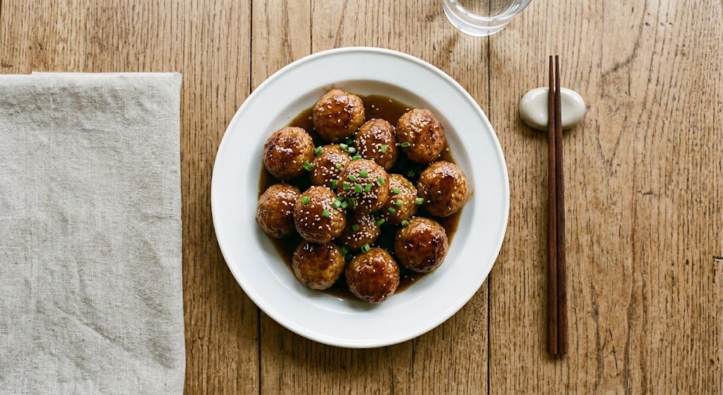 Hunter Exam Glazed Meatballs plated and ready to serve