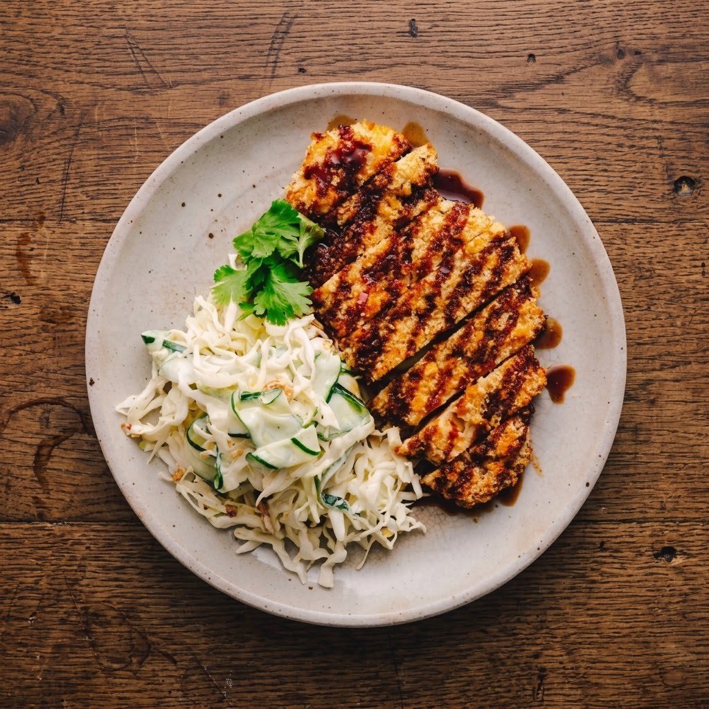 Roast Basilisk (Oven-Baked Chicken Katsu) plated and ready to serve