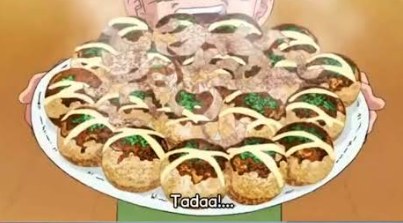 Scene from Dragon Ball featuring Dragon Ball Festival Takoyaki