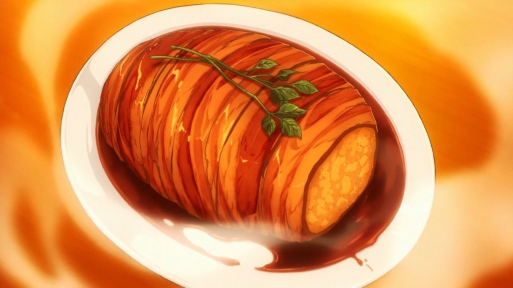 Scene from Food Wars! (Shokugeki no Soma) featuring Soma's Gotcha Pork Roast