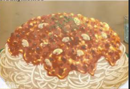 Scene from Hunter x Hunter featuring Greed Island Giant Spaghetti Bolognese